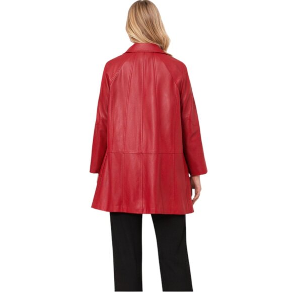 TIBCA Leathers Red Genuine Leather Blazer Jacket 14P Petite Luxury Coat - Picture 3 of 9